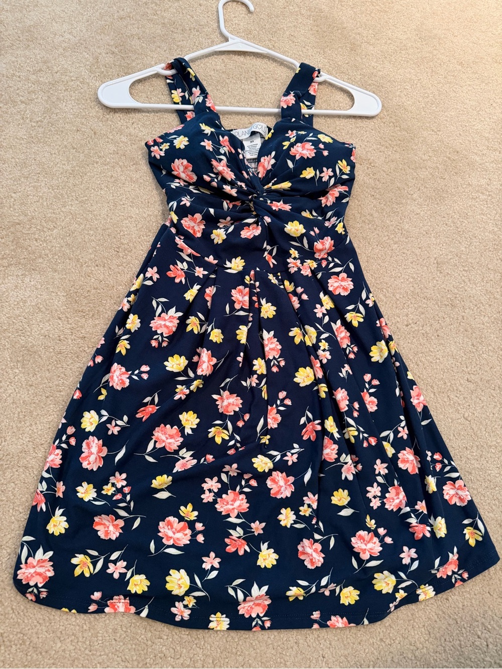 Macy's Navy Floral Sundress with Pink and Yellow Blooms